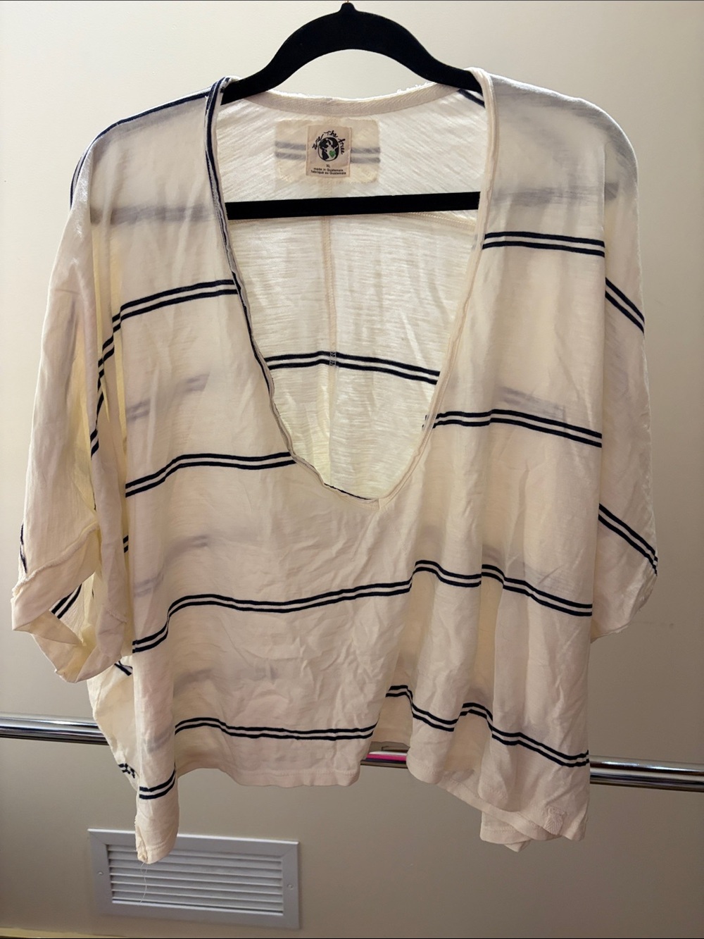 Free People Cream and Navy Striped V-Neck Coverup